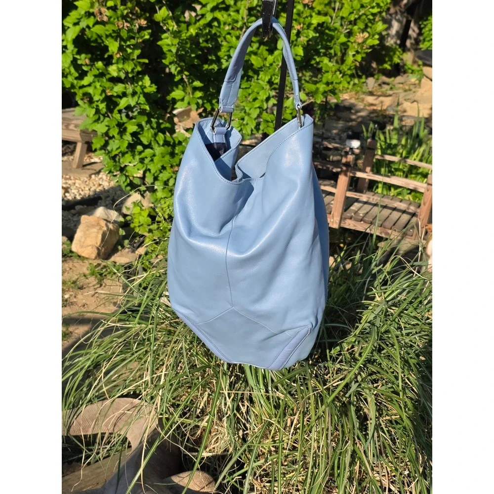 Pour La Victoire Blue Leather Hobo Shoulder Bag Slouchy Large Tote